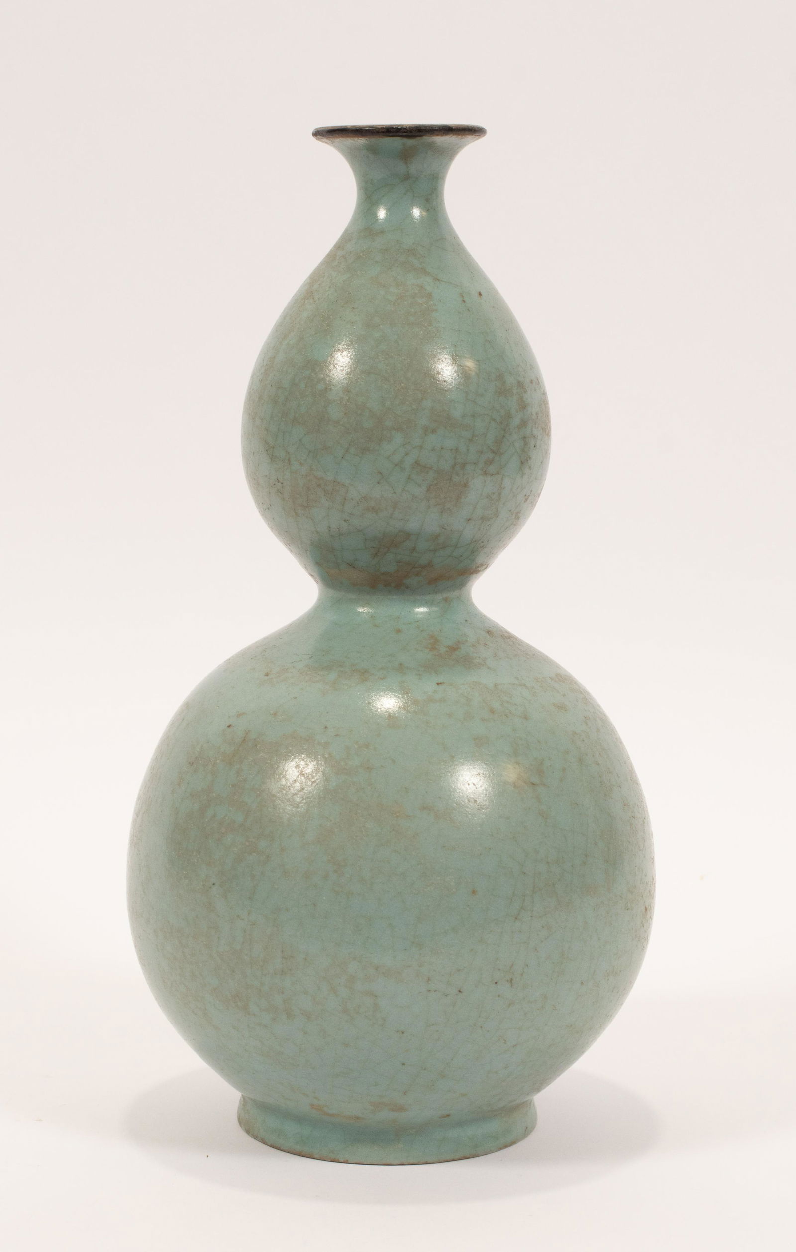 CHINESE CELADON PORCELAIN GOURD-FORM VASE, H 10.5", DIA (1 of 5)