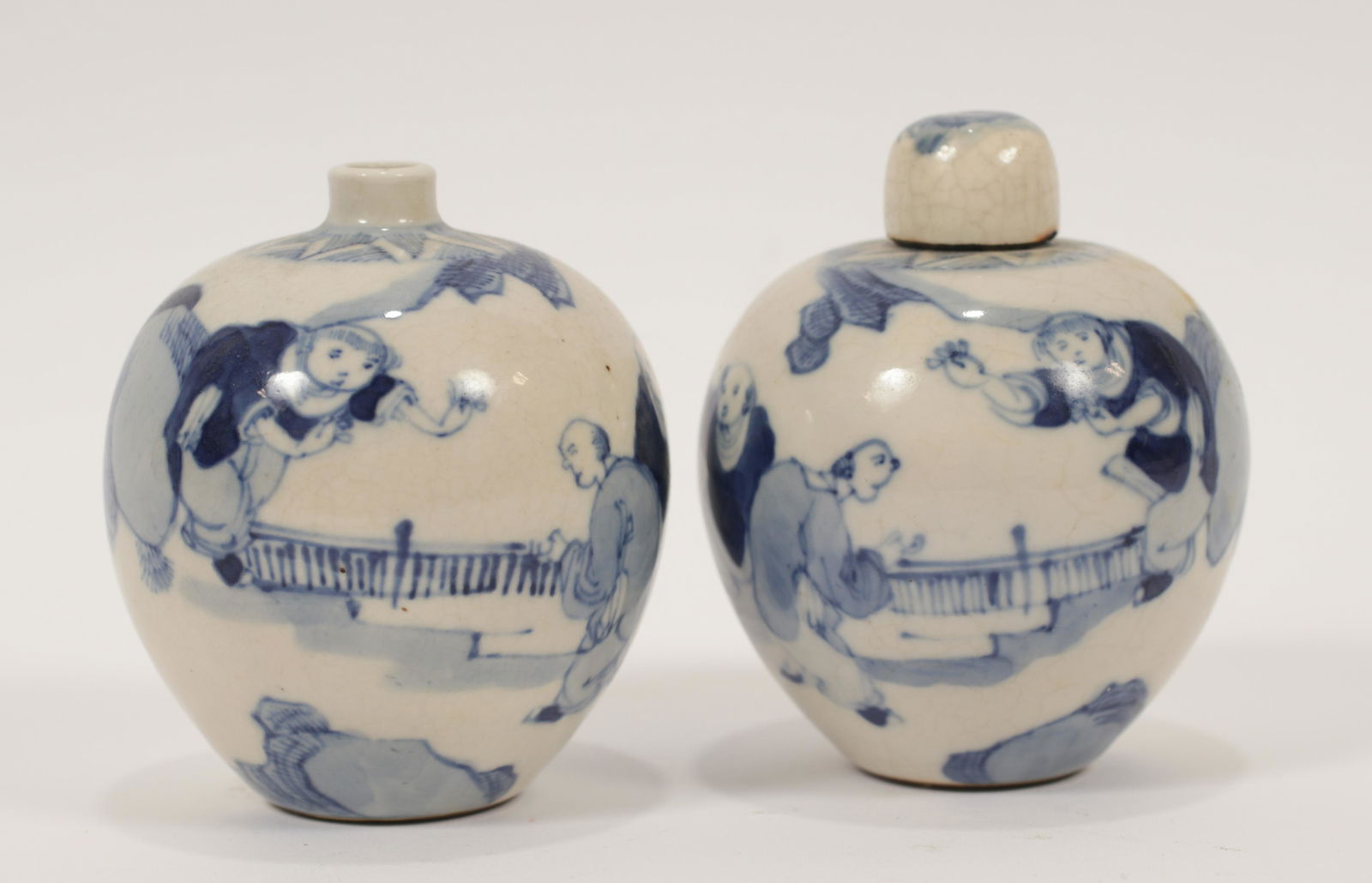 CHINESE BLUE & WHITE PORCELAIN JARS, 19TH.C. PAIR, H (1 of 6)