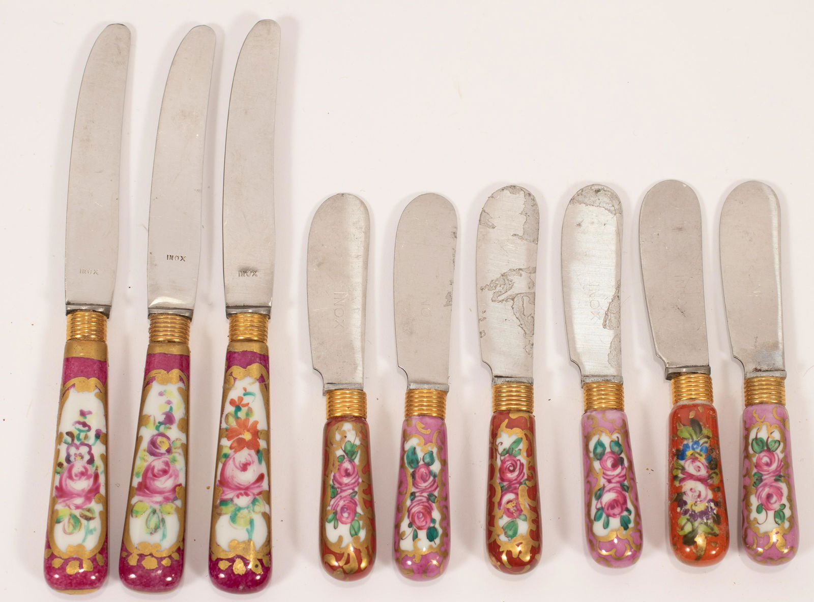 FRENCH LIMOGES PORCELAIN KNIVES, NINE L 4", 6" (1 of 4)