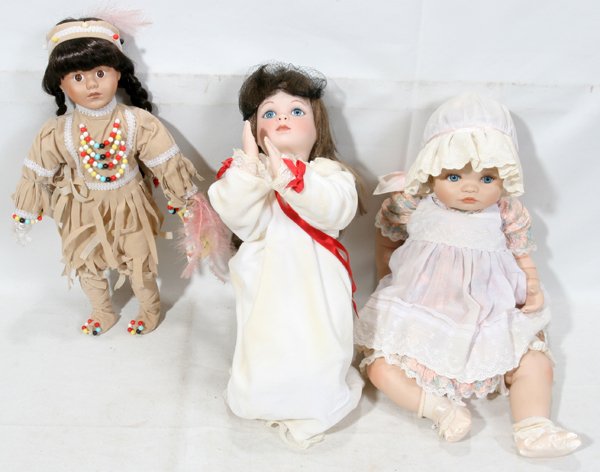 HAMILTON. CONNIE WALSER & DOREK BISQUE DOLLS, 3: HAMILTON. CONNIE WALSER AND DOREK BISQUE HAND MADE, DOLLS, 3 LOT, L 16",17":Hand painted faces. Hand made clothes.