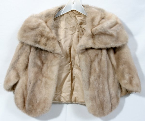 EMBA HOPE NATURAL PALE BLUE BEIGE MINK CAPELET: EMBA HOPE NATURAL PALE BLUE BEIGE MINK CAPELET, 20" X 26":Interior label reads "EMBA Hope natural Pale Blue Beige Mink Royal Quality" and is monogrammed "DJB" in script.