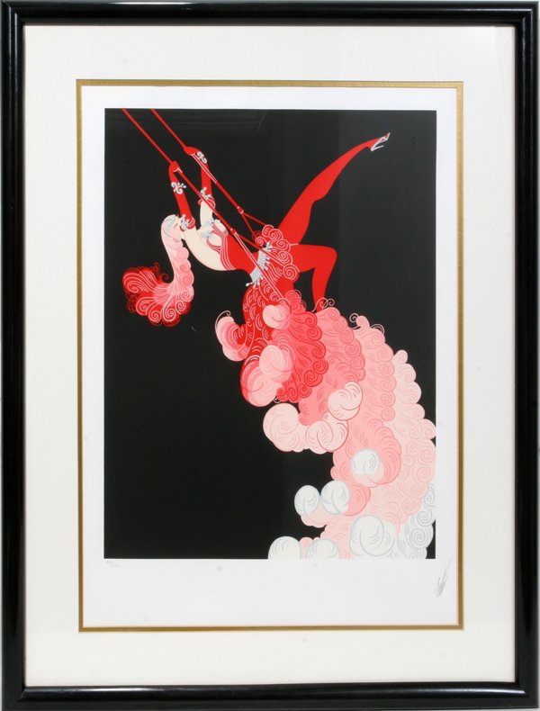 ROMAIN DE TIRTOFF ERTE, SERIGRAPH, #54/300: ROMAIN DE TIRTOFF ERTE, SERIGRAPH, #54/300, 21" X 16", 'TRAPEZE':54/300. Pencil signed. Framed. Erte (Romain de Tirtoff, Russian, 1892-1990). 21 1/2" x 16 1/4". Framed.