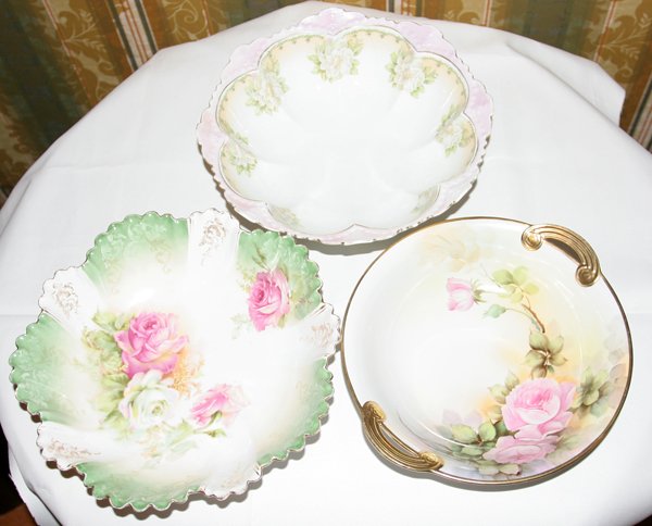 RS PRUSSIA PORCELAIN FRUIT BOWL & TWO OTHERS: RS PRUSSIA PORCELAIN FRUIT BOWL & TWO OTHERS, DIA 10":One R S Prussia red mark, one Nippon, one Austrian. From the Collection of Alfred S. Warren.