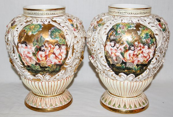 CAPO DI MONTE URNS, PAIR, H 11"
