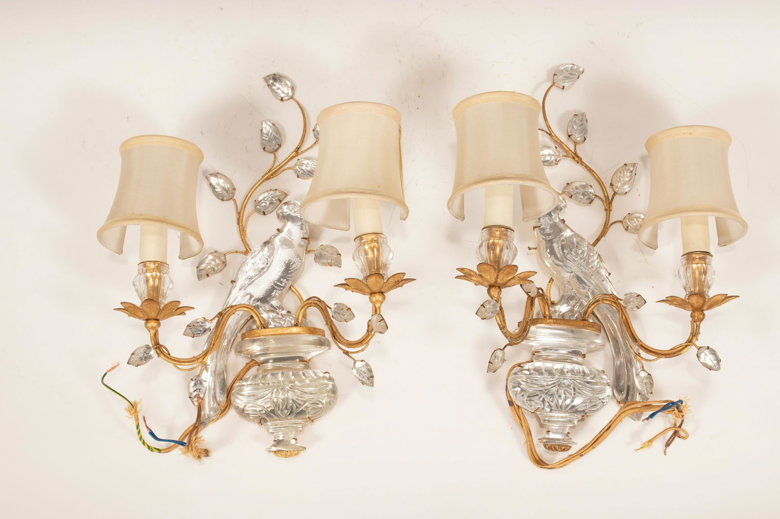 PARROT & URN FORM CRYSTAL TWO LIGHT SCONCES, PENDANT (1 of 7)