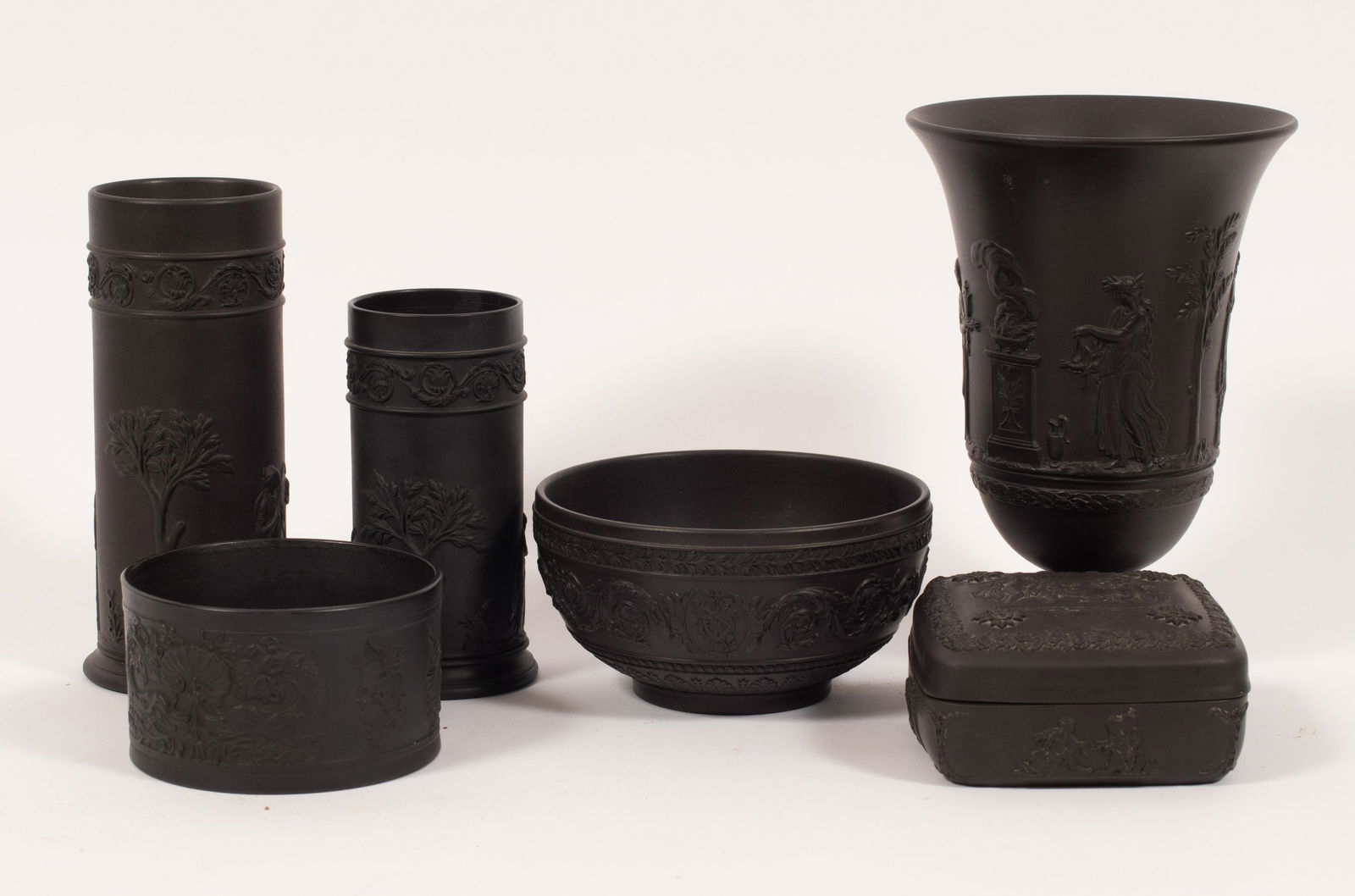 WEDGWOOD 'BASALT BLACK' JASPERWARE  VASES DISHES, BOX 6 (1 of 11)