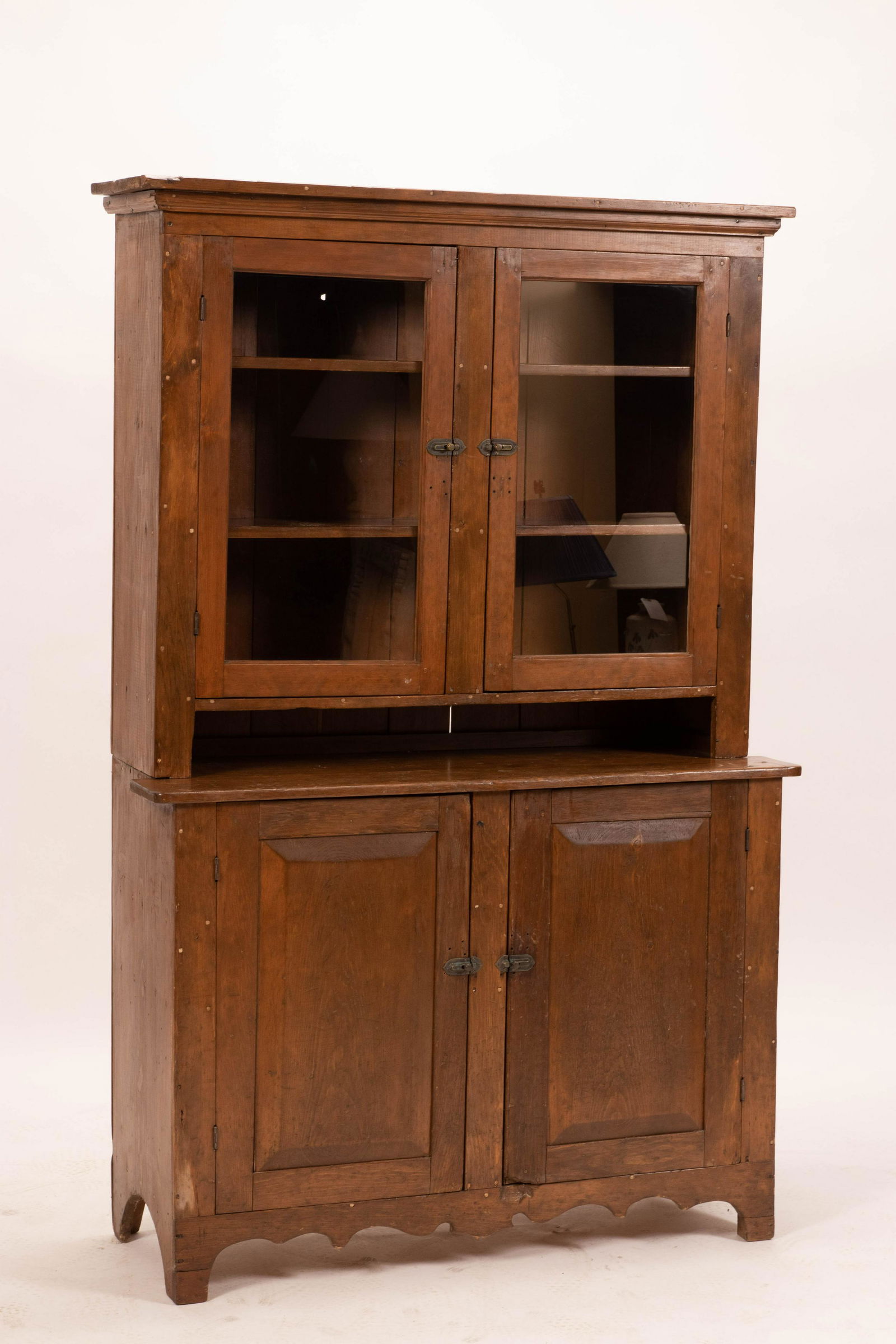 PINE, COUNTRY STEPBACK CUPBOARD, 19TH.C. H 79" W 54" D (1 of 11)