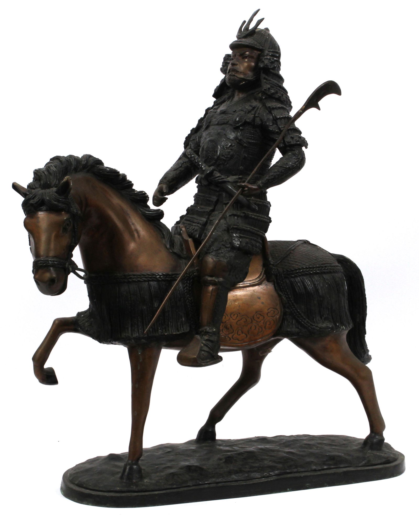 JAPANESE BRONZE  20TH C. H 26.5" L 23" BAJUTSU SAMURAI (1 of 8)