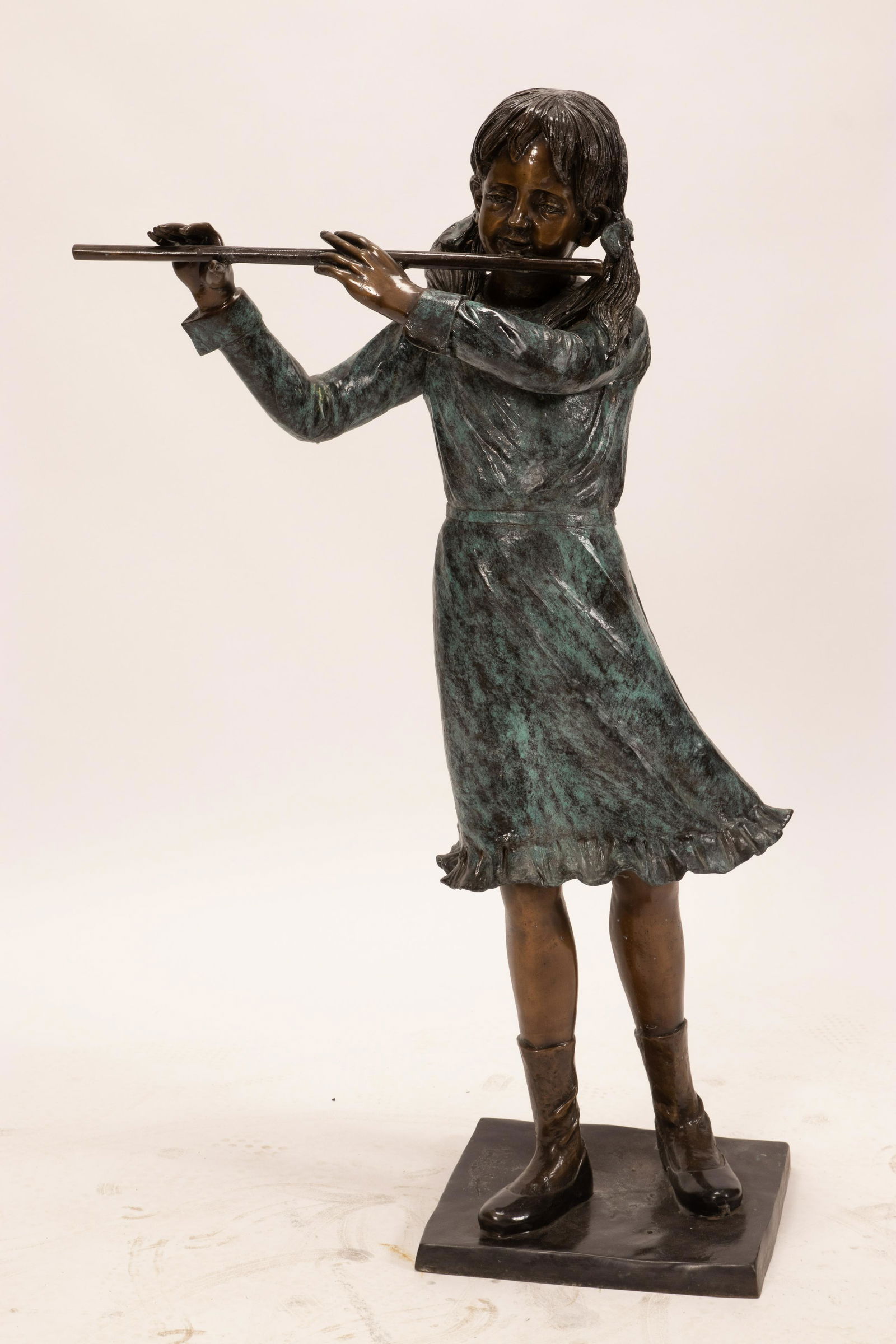 UNSIGNED BRONZE SCULPTURE, H 50", W 29", YOUNG FLAUTIST (1 of 5)