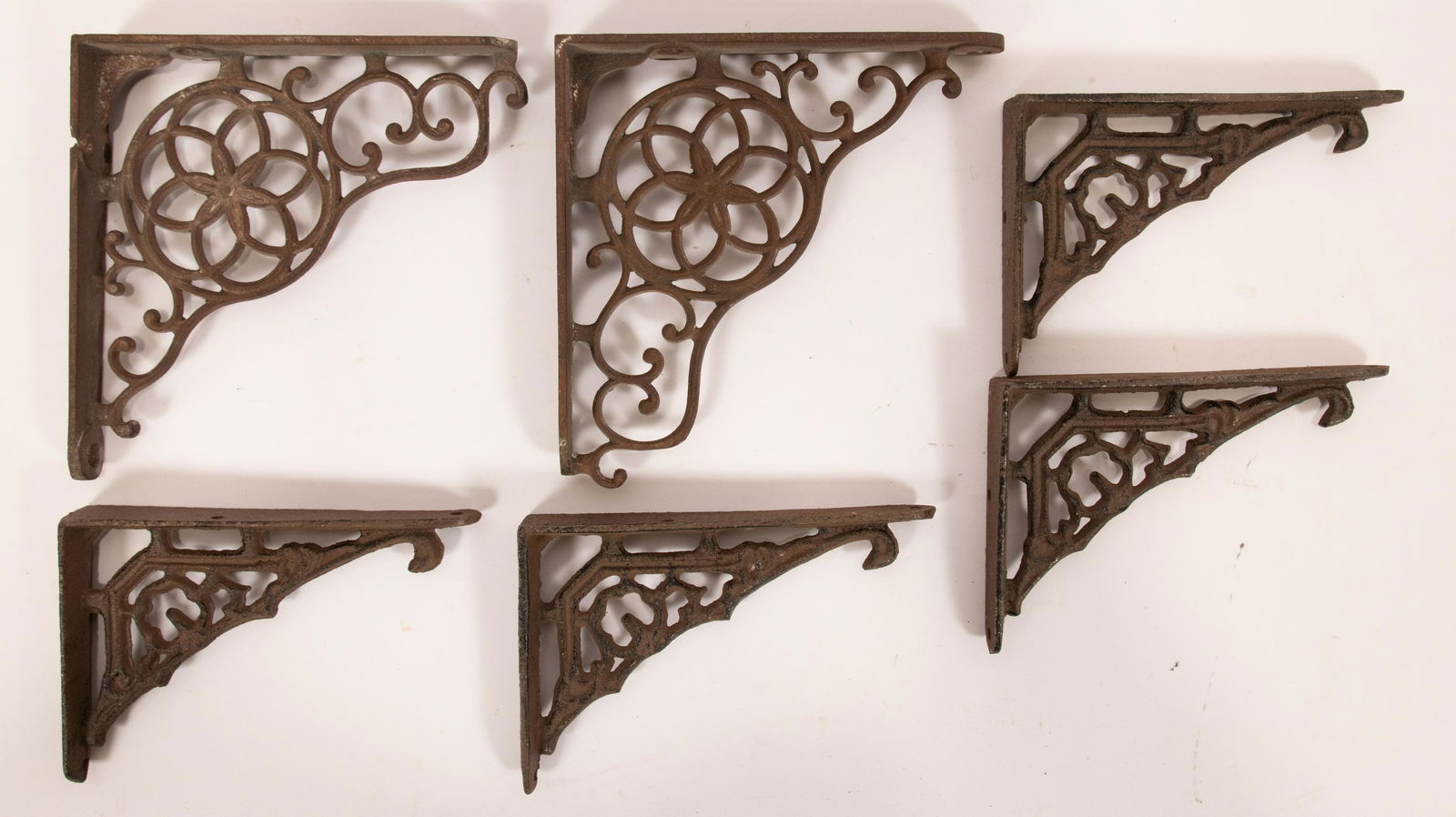 METAL WALL BRACKETS GROUP OF SIX H 5.5"-6" W (1 of 5)