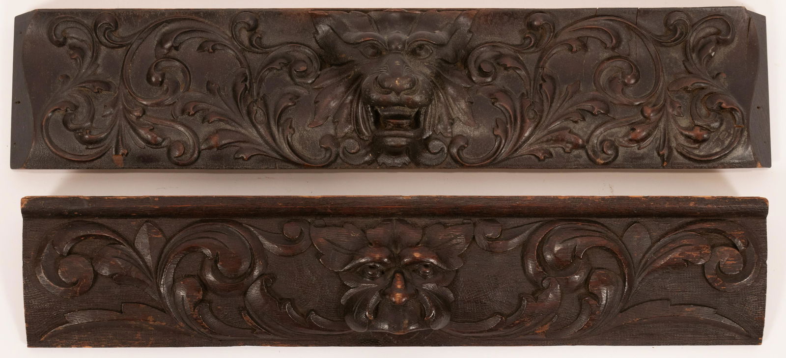 ENGLISH RELIEF CARVED OAK PANELS C.1900 TWO H 4.5"-5" W (1 of 4)