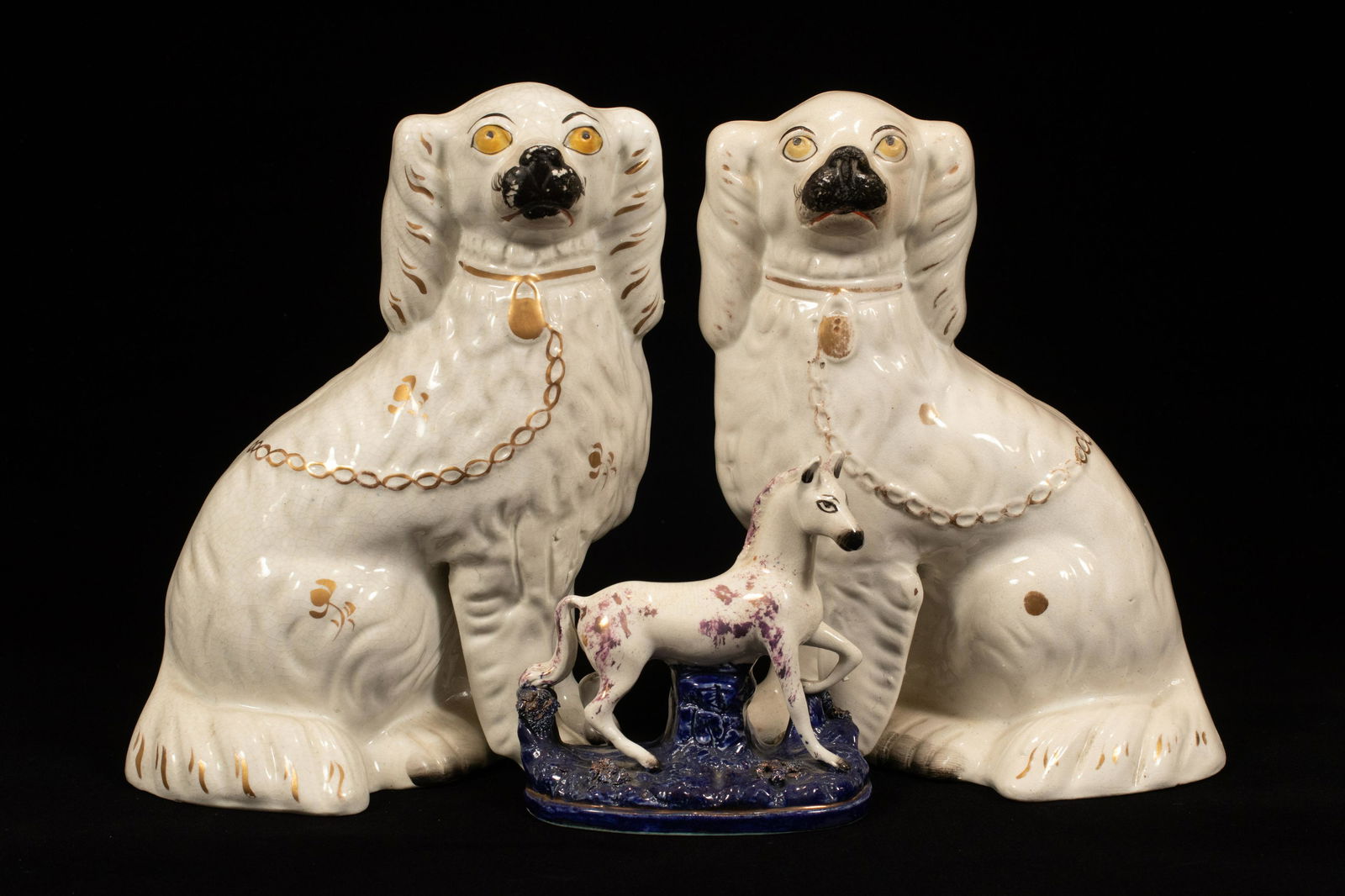 STAFFORDSHIRE KING CHARLES SPANIELS, PAIR + HORSE (1 of 14)