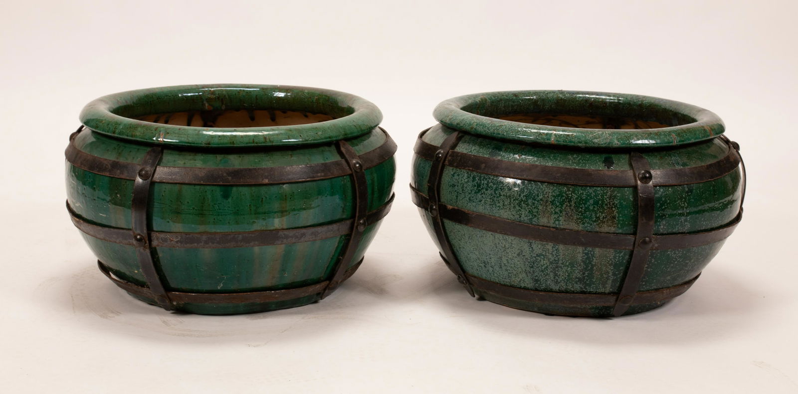 ARTS AND CRAFTS POTTERY & IRON GARDEN POTS, C.1910-1930 (1 of 5)