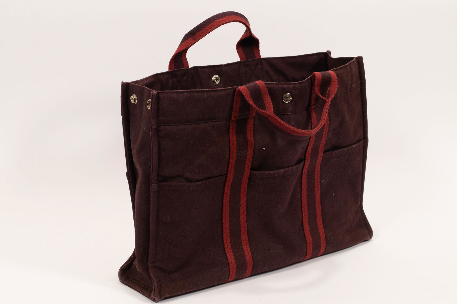 HERMES BROWN CANVAS BAG H 11" W 17" (1 of 7)