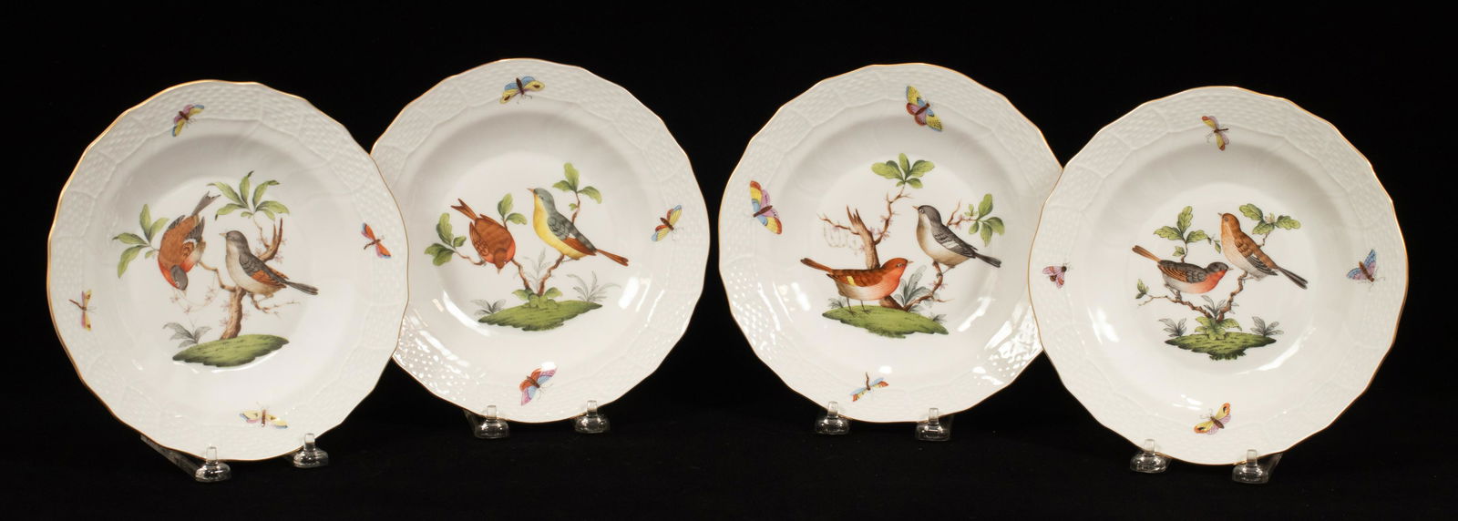 HEREND "ROTHSCHILD BIRD" PLATES, FOUR DIA 6" (1 of 8)