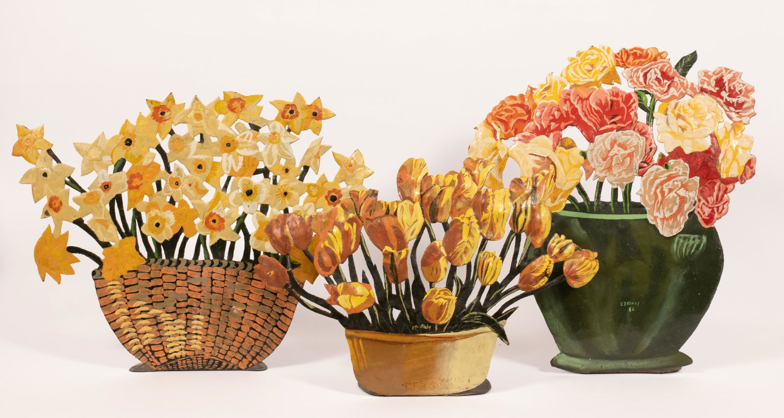 HAITIAN PAINTED METAL ORNAMENTS, 3 PCS, H 12"-17", (1 of 11)