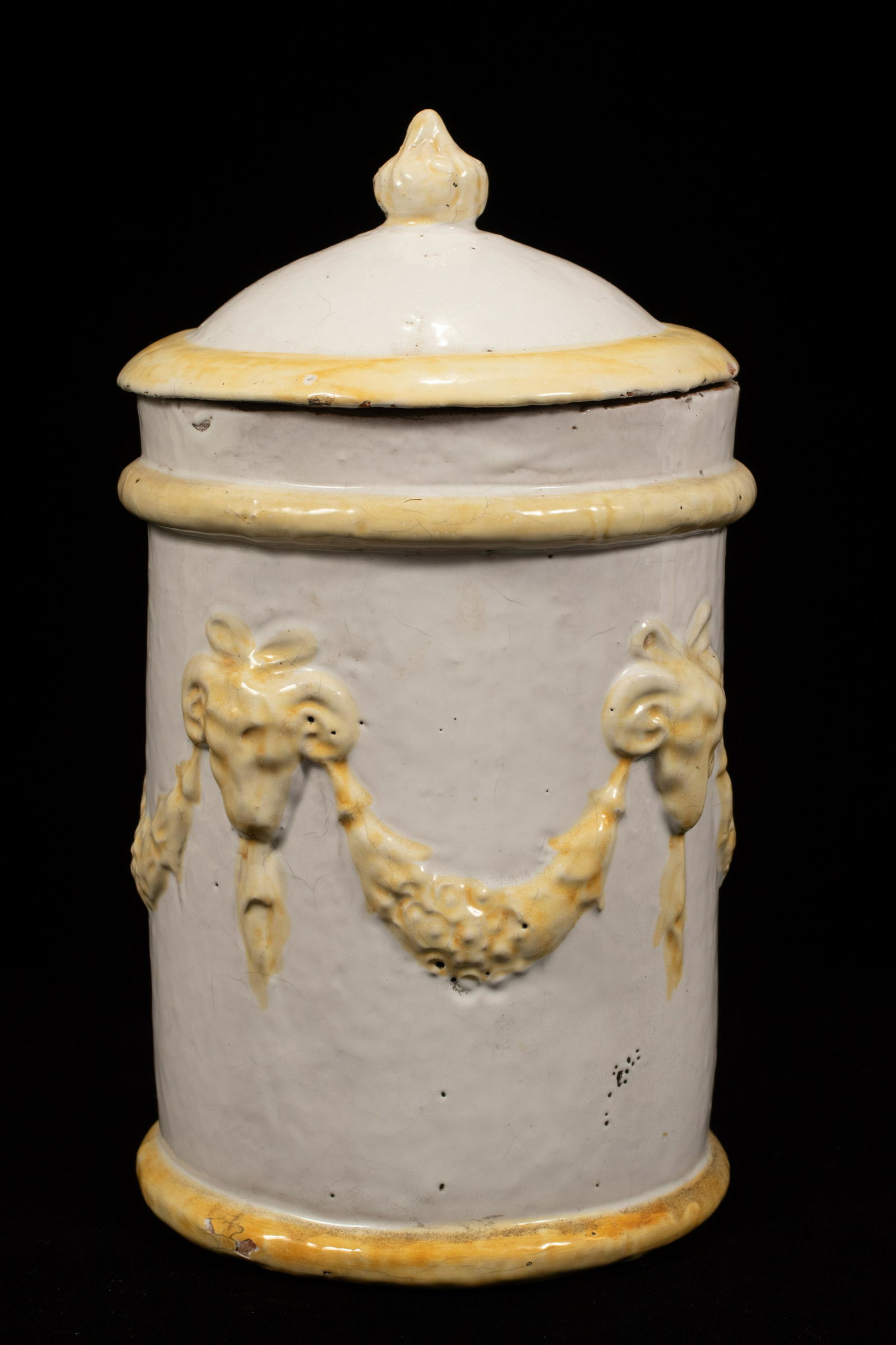 ITALIAN GLAZED TERRACOTTA COVERED VESSEL, H 14", DIA 7" (1 of 6)