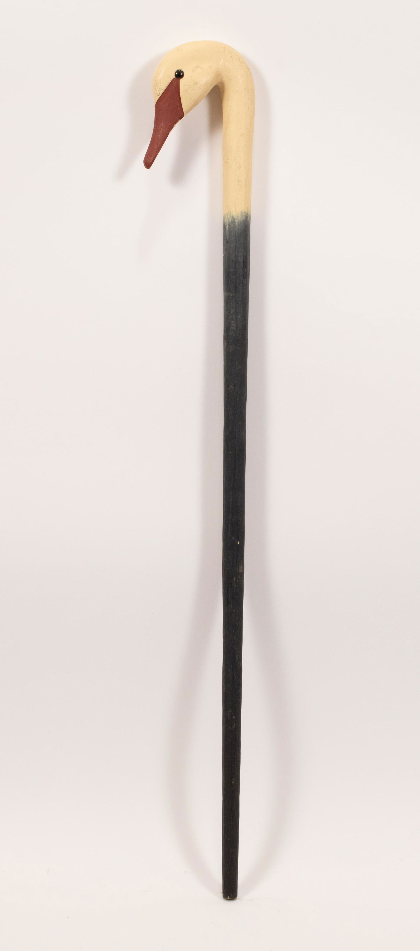 PAINTED WOOD SWAN FORM CANE, L 37", D 4.5" (1 of 3)