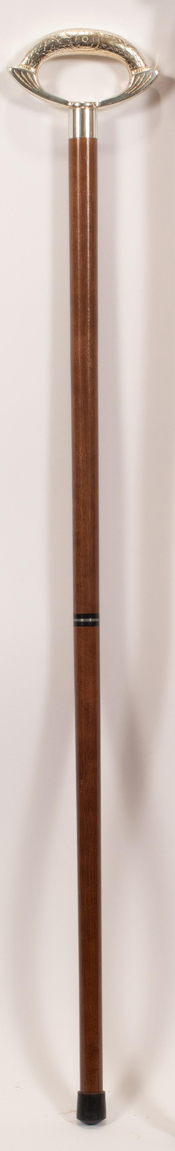 SILVER TONE METAL & OAK CANE, L 36", D 5" (1 of 5)