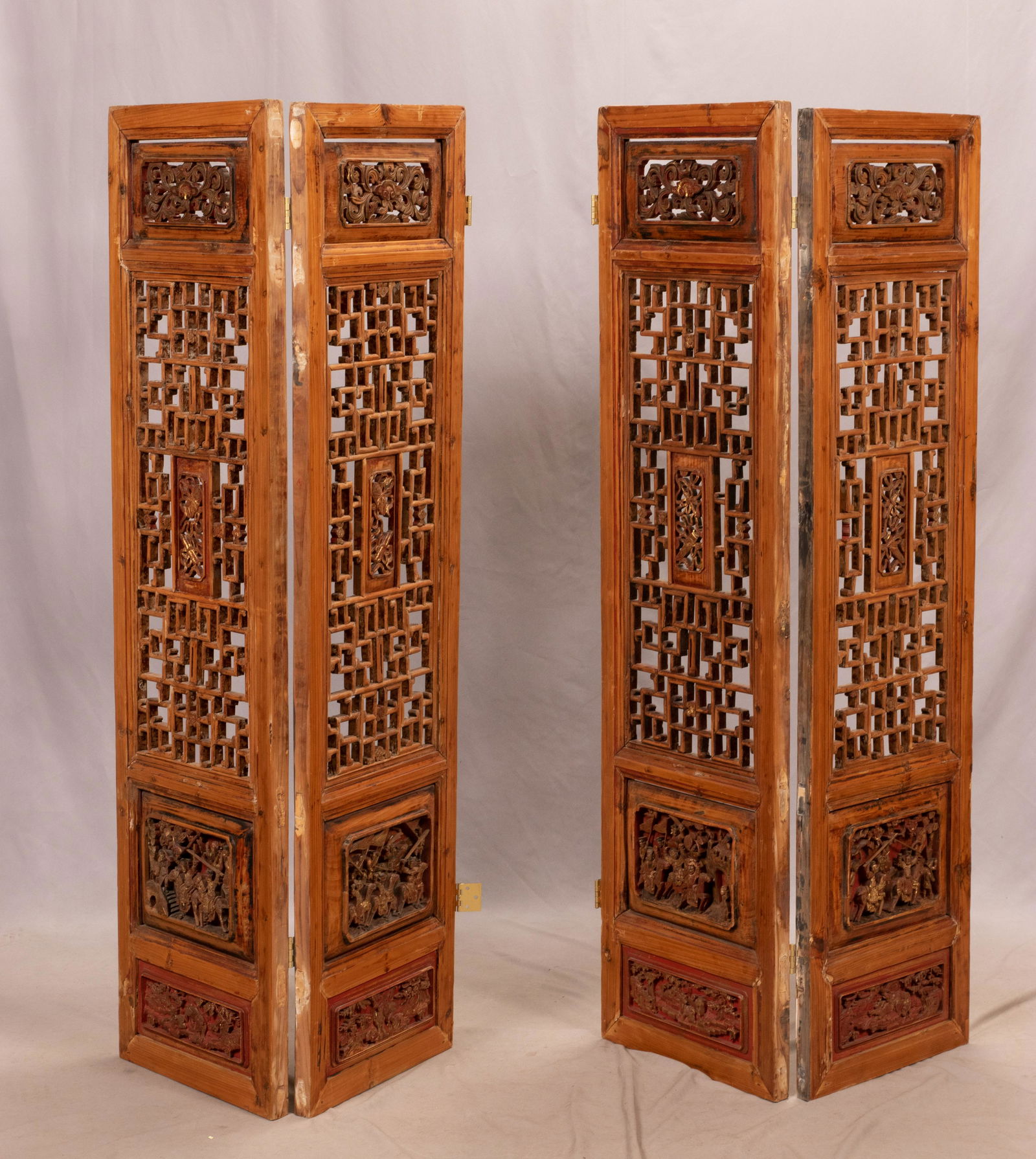 CHINESE CARVED WOOD WINDOW SCREENS FOUR PANELS H 65" W (1 of 11)