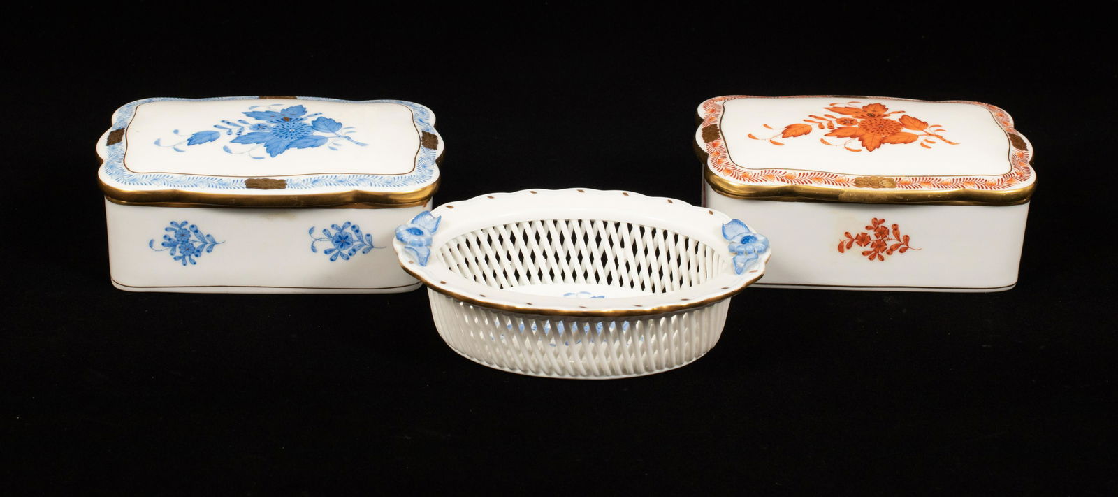 HEREND PORCELAIN COVERED BOXES & DISH, 3 PCS, W (1 of 13)