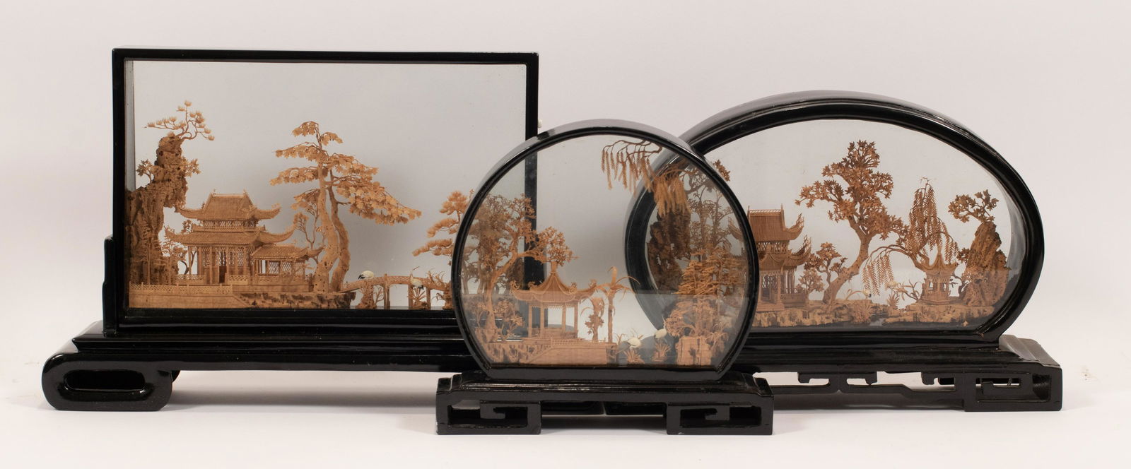 CHINESE CORK LANDSCAPES IN CASES, THREE L 9" - 15" (1 of 14)
