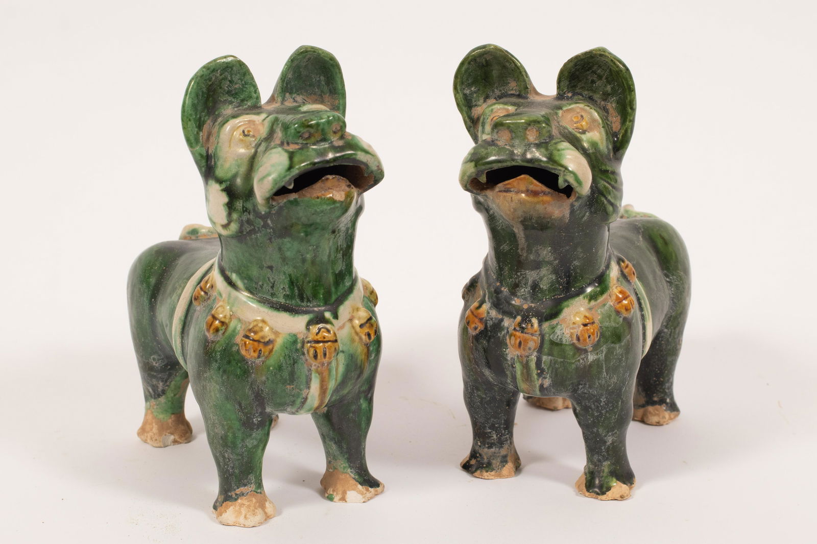 CHINESE TANG STYLE POTTERY DOG FIGURINES, PAIR, H 8", L (1 of 8)