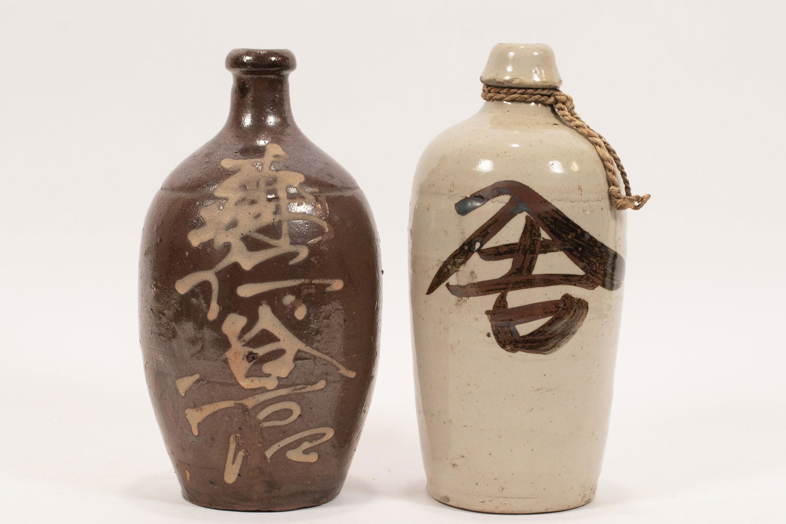 KOREAN CERAMIC STONEWARE BOTTLES, TWO H 11" (1 of 9)