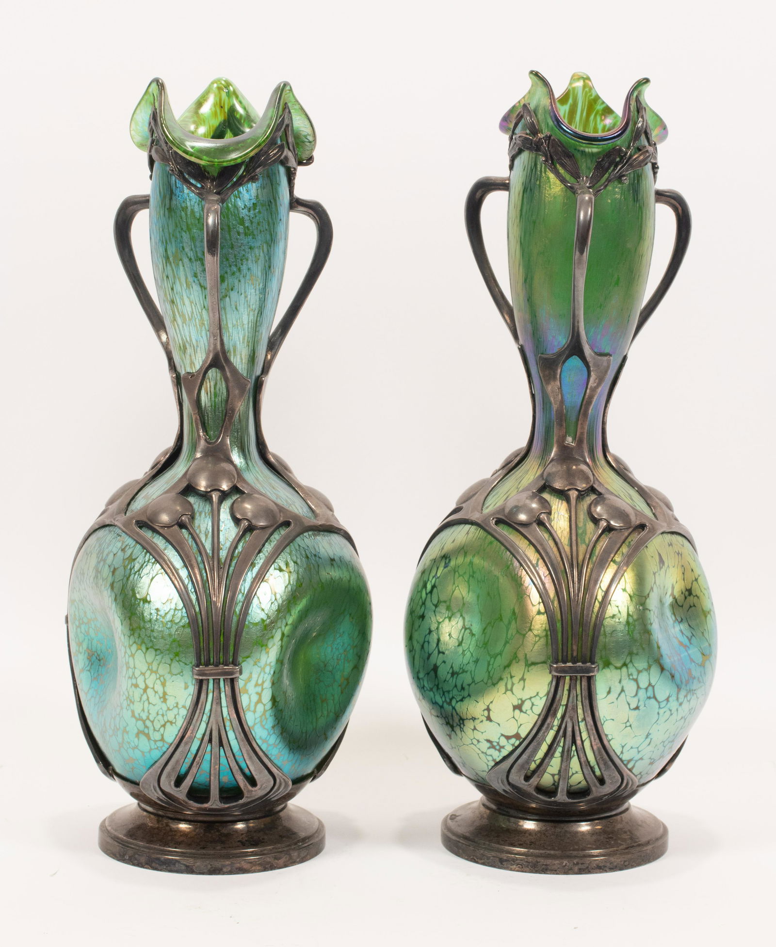 RUSSIAN ART NOUVEAU SILVER MOUNTED BLOWN OPALESCENT (1 of 8)