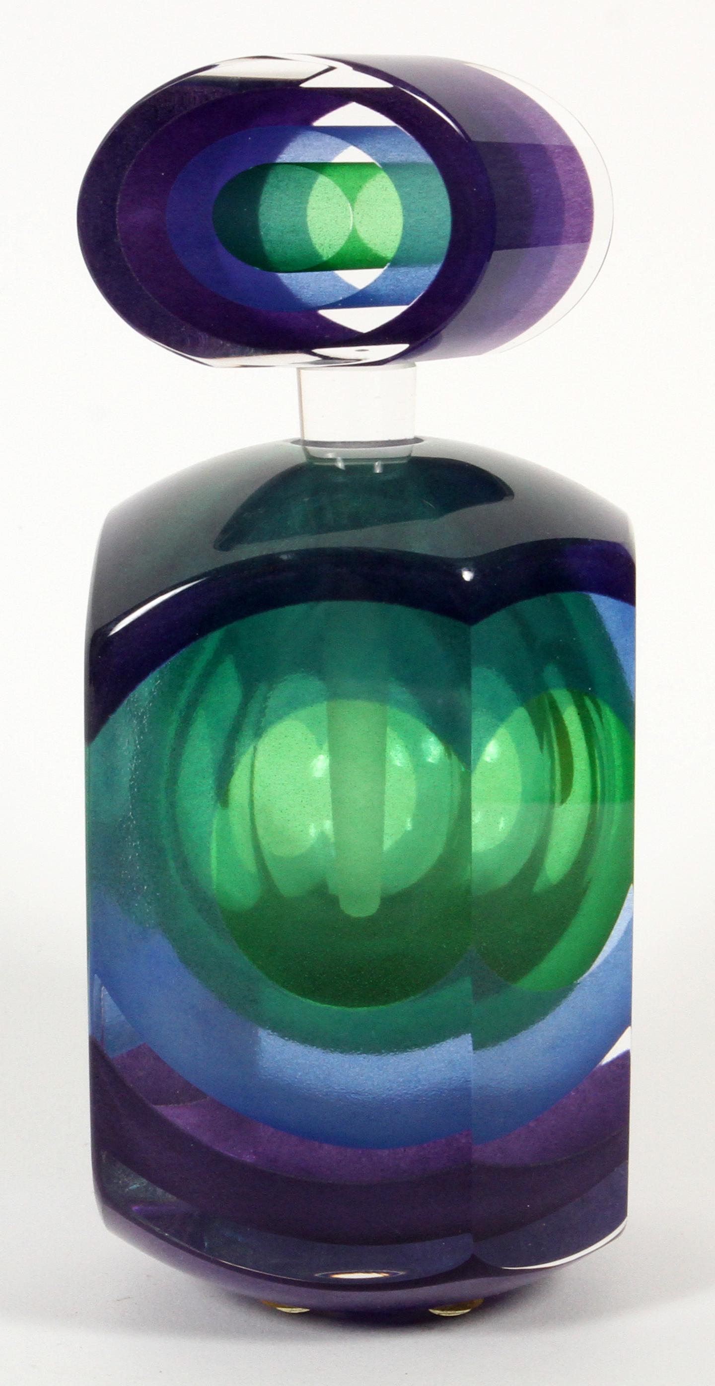 OP ART STYLE CRYSTAL PERFUME BOTTLE, H 6" (1 of 4)