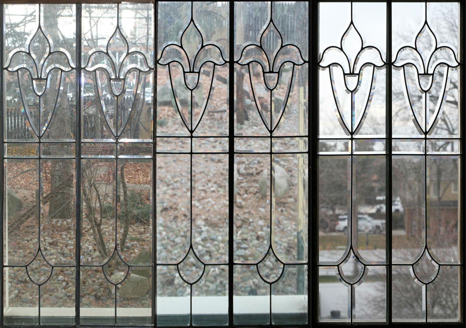 BEVEL LEADED GLASS WINDOWS, GROUP OF SIX, H 49.75" W (1 of 6)
