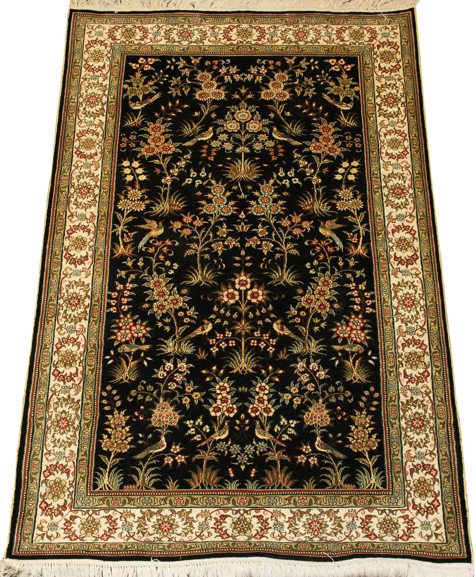 PERSIAN SILK ISFAHAN RUG W 3'1" L 4'11" TREE OF LIFE (1 of 5)