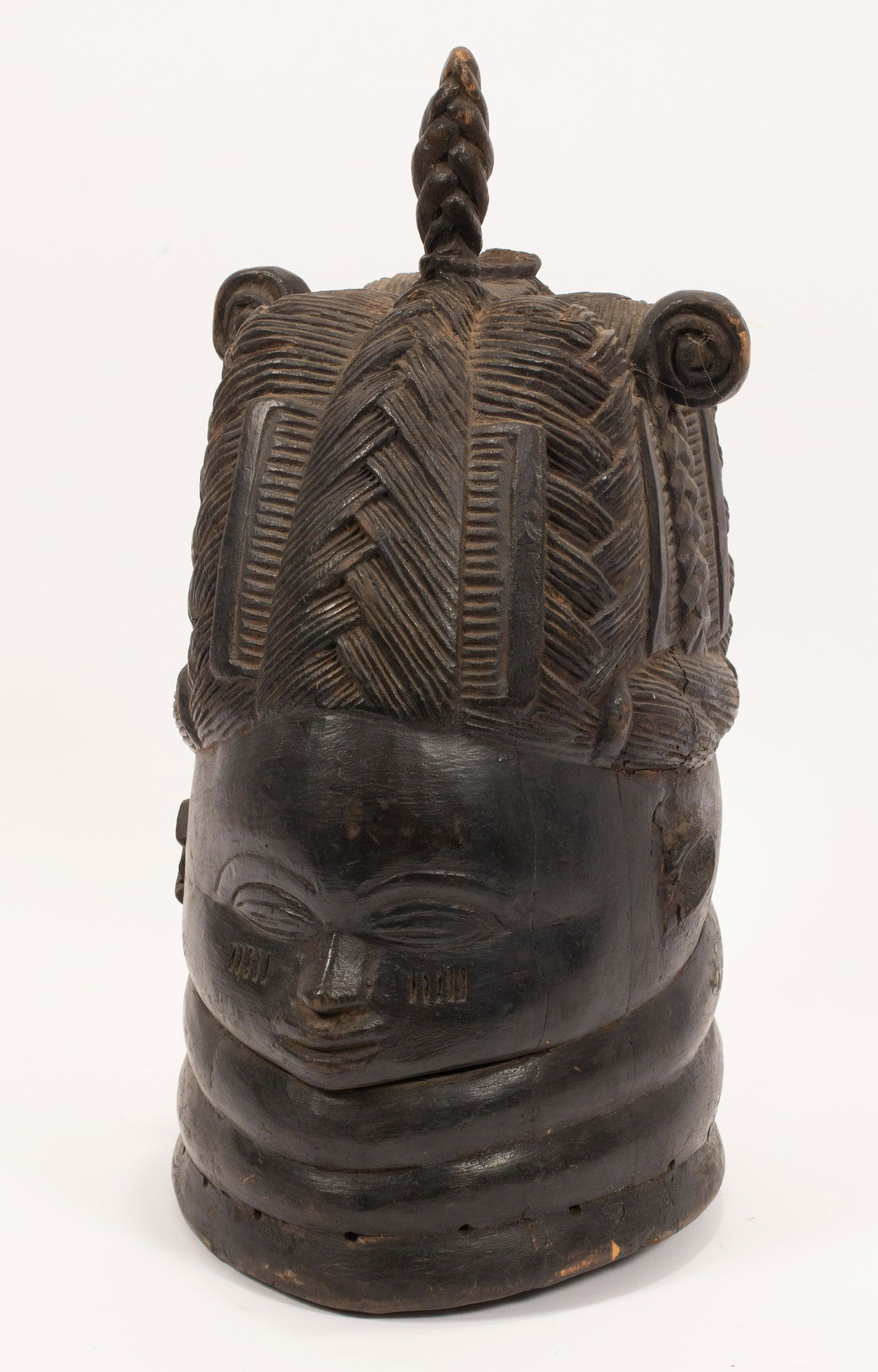 AFRICAN ART, MENDE, CARVED WOOD MASK, H 17", DIA 8" (1 of 9)