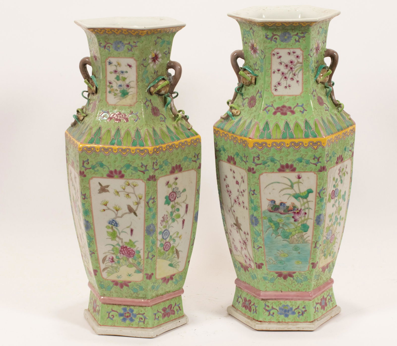 CHINESE FAMILLE ROSE PORCELAIN VASES, PAIR, H 18.25", (1 of 8)