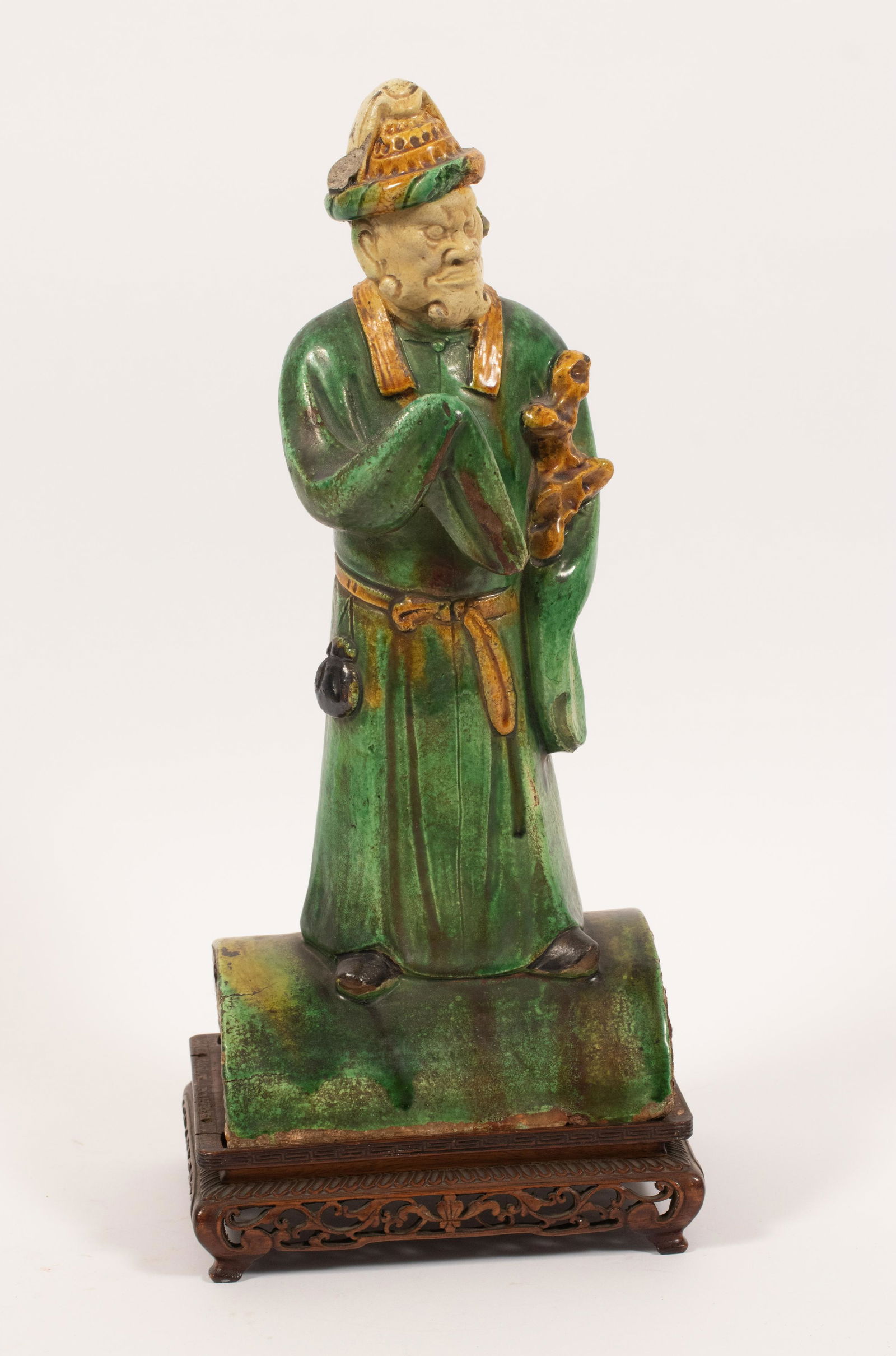 CHINESE GLAZED CERAMIC SANCAI ROOF TILE H 15" W 6.5" D (1 of 10)