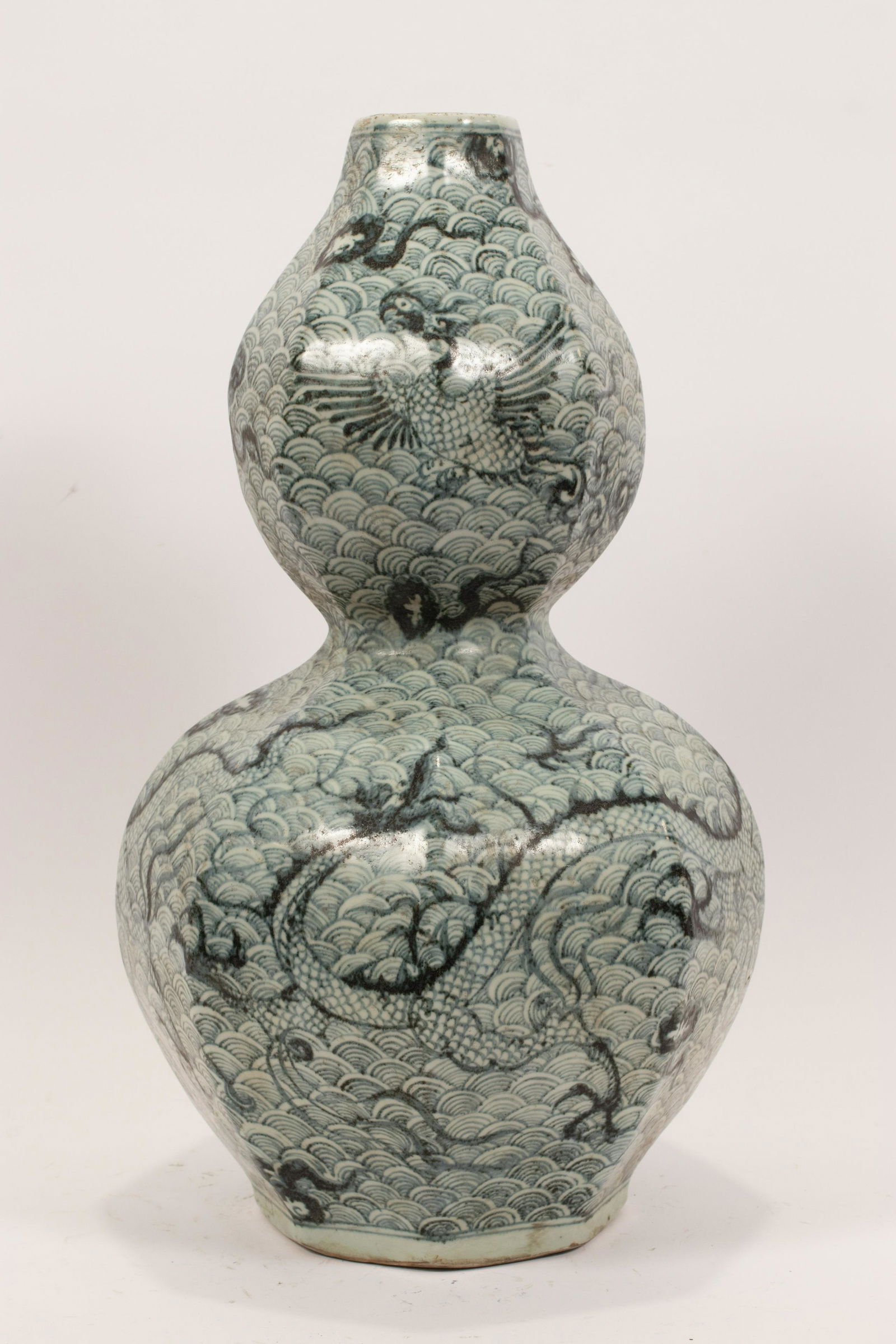 CHINESE MING-STYLE PORCELAIN GOURD-FORM VASE, H 19.5", (1 of 4)
