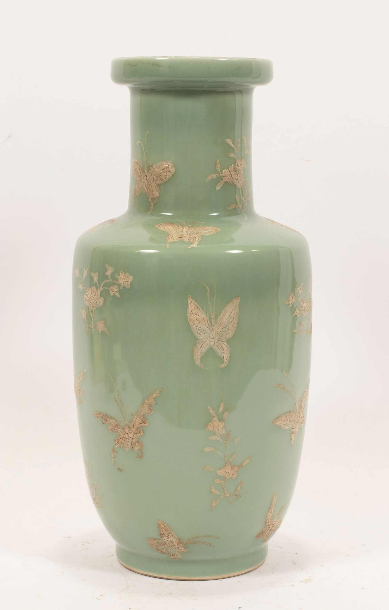 CHINESE CELADON PORCELAIN VASE, H 14.5", DIA 7" (1 of 4)