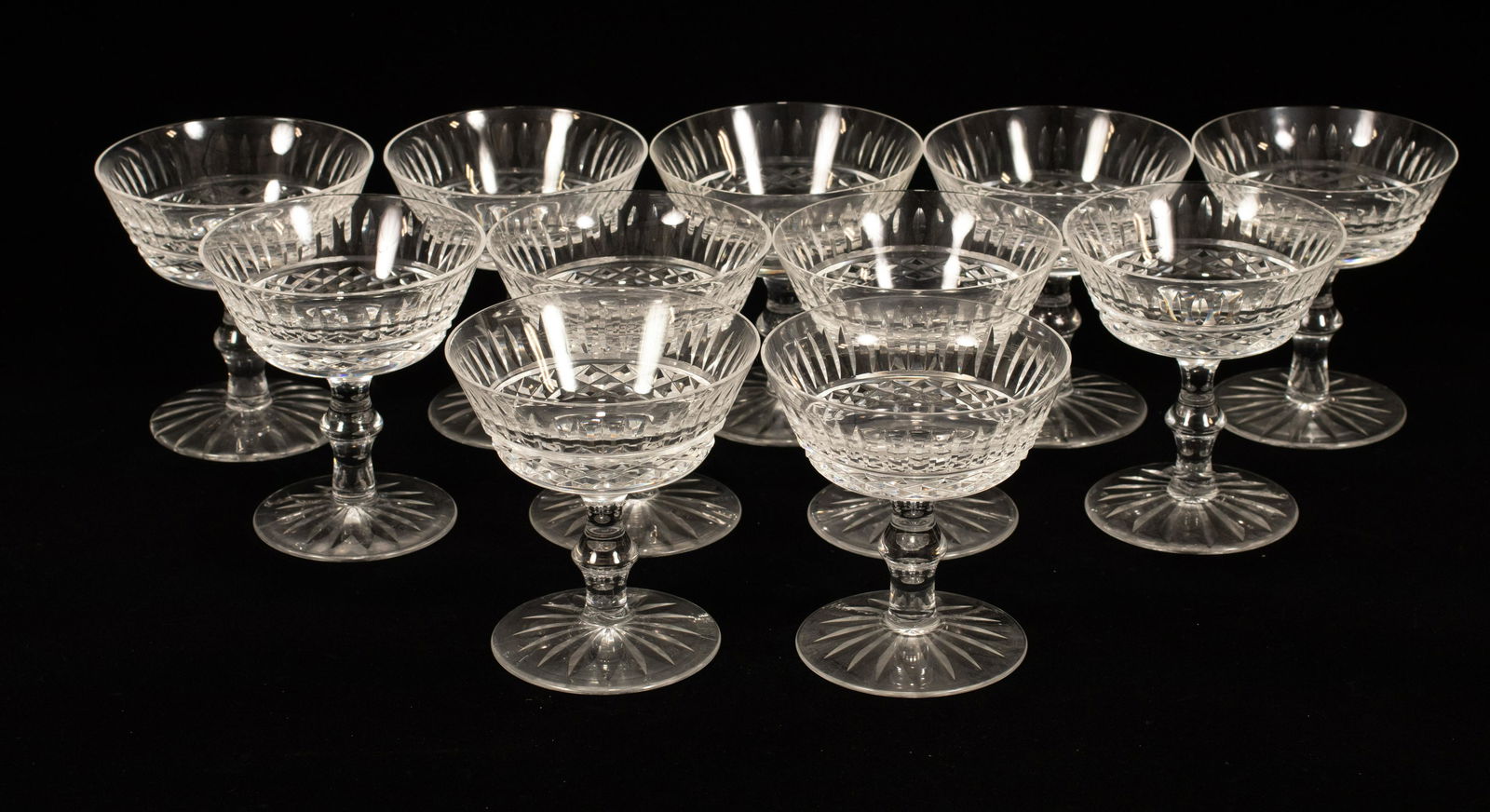 WATERFORD 'TRAMORE' CRYSTAL CHAMPAGNE/SHERBETS, 11 PCS, (1 of 2)