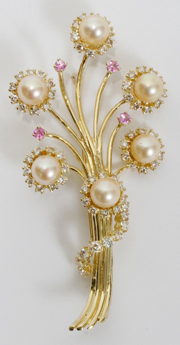 CULTURED & 7.55MM PEARL FLORAL DIAMOND PIN