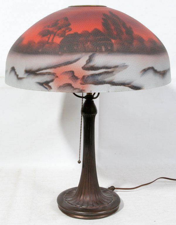 HANDEL BRONZE PATINA METAL BASE TABLE LAMP