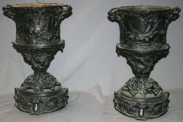 PIERRE JULES MÈNE, BRONZE URNS, LACKING COVERS