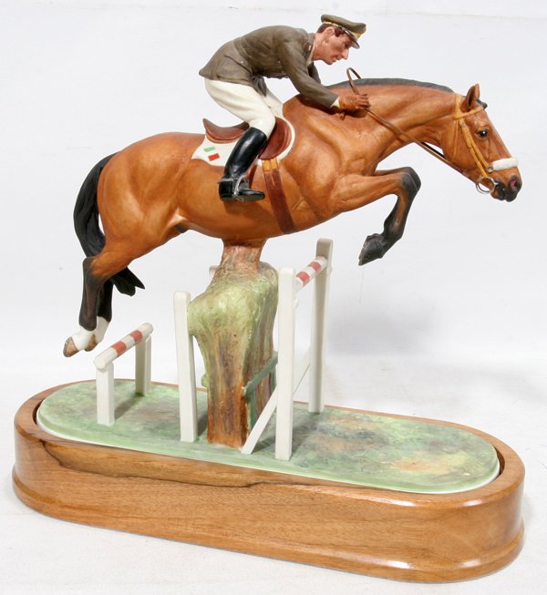 ROYAL WORCESTER BISQUE FIGURE, "MERANO AND CAP: ROYAL WORCESTER BISQUE FIGURE, "MERANO AND CAP. RAIMONDO D'INZEO",, H 11 1/2", L 7 1/2", 1963:Modeled by Doris Linder; edition of 500; wood base