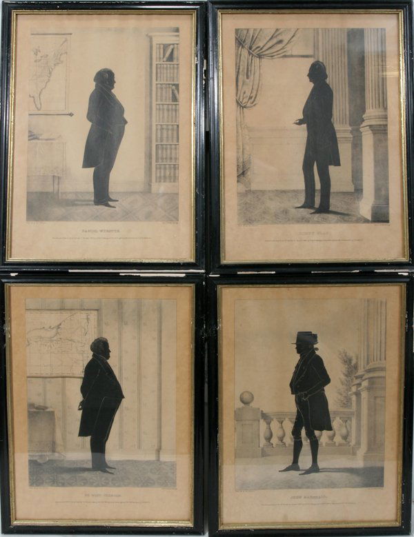 AFTER W.H. BROWN LITHOGRAPHS BY EB & EC KELLOGG: AFTER W.H. BROWN, LITHOGRAPHS BY EB & EC KELLOGG, FOUR, MID 19TH C., 13" X 10", SILHOUETTES:Including 1 image of Daniel Webster, 1 image of De Witt Clinton, 1 image of John Marshall and 1 image of Hen