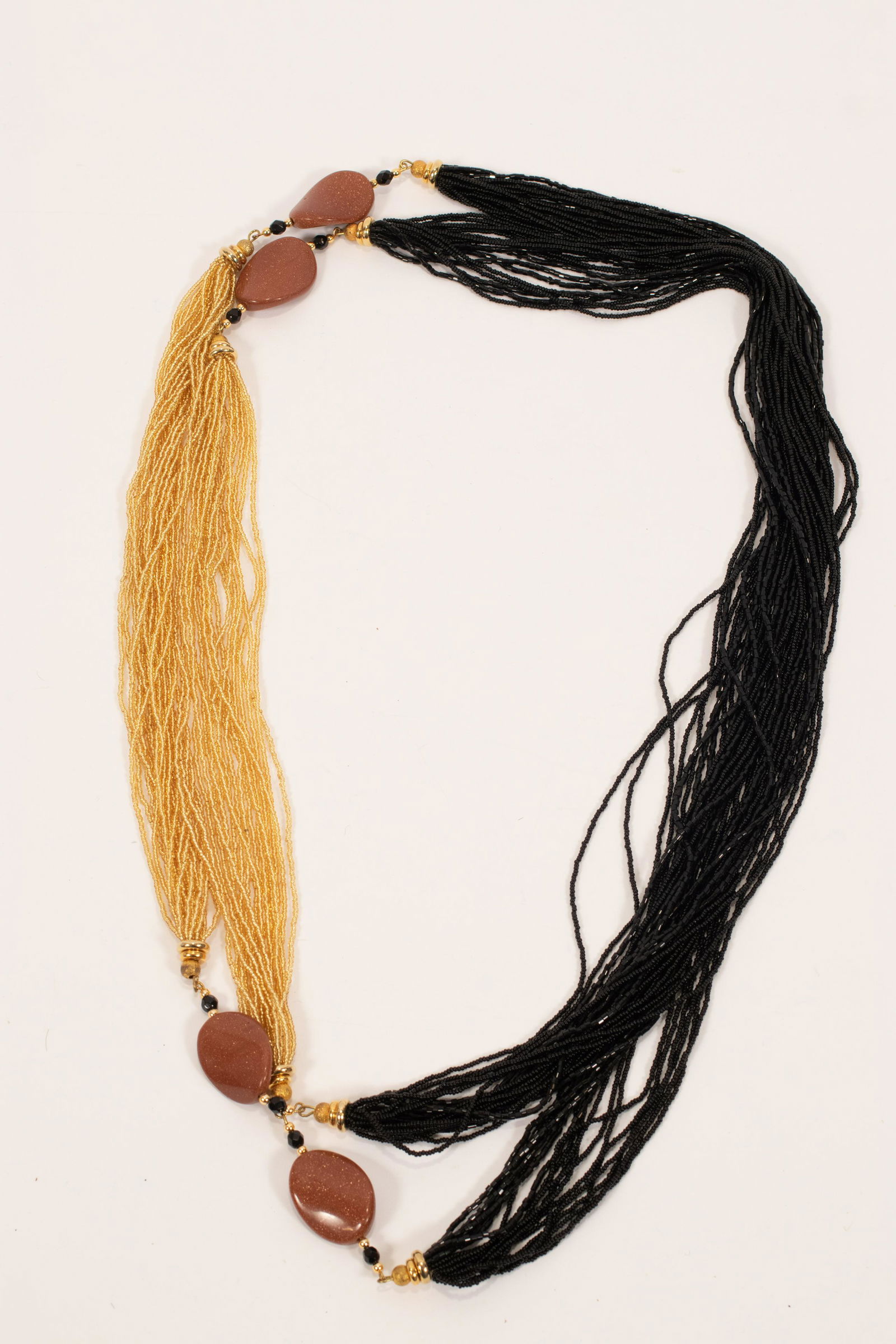 GOLDSTONE AND CRYSTAL BEAD NECKLACE L 66" 18 STRAND (1 of 4)