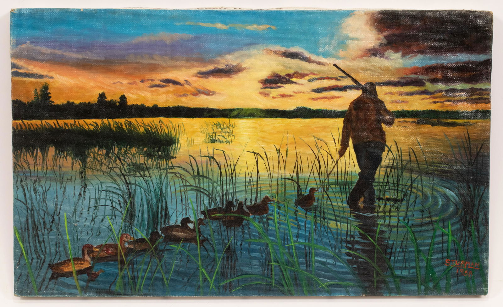 STURMAN, DUCK HUNTING AT SUN-RISE OIL ON CANVAS NO (1 of 4)