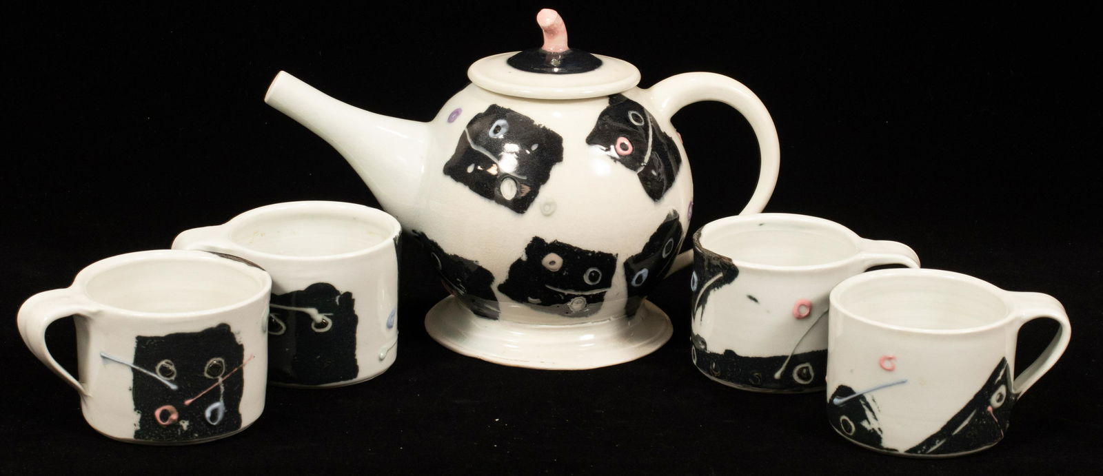 ART POTTERY TEA SET, DICE PATTERN CONTEMPORARY H 7" (1 of 6)