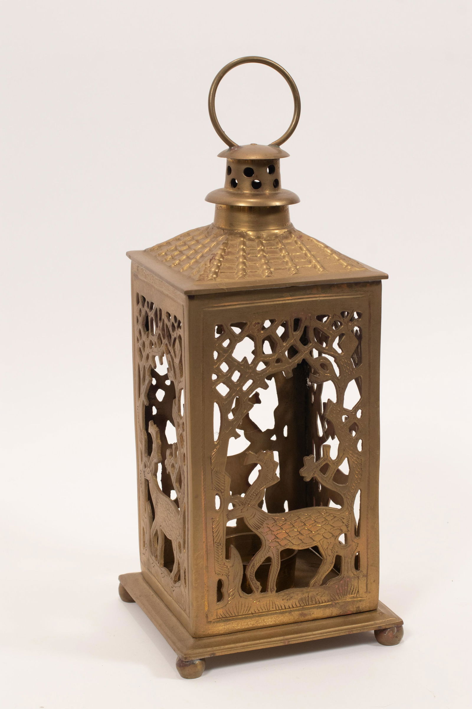 BRASS OVER IRON LANTERN,  H 14" (1 of 5)