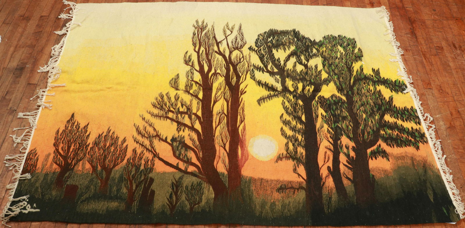 MIDDLE EASTERN HAND WOVEN PICTORIAL RUG W 5'4" L 7'2" (1 of 3)