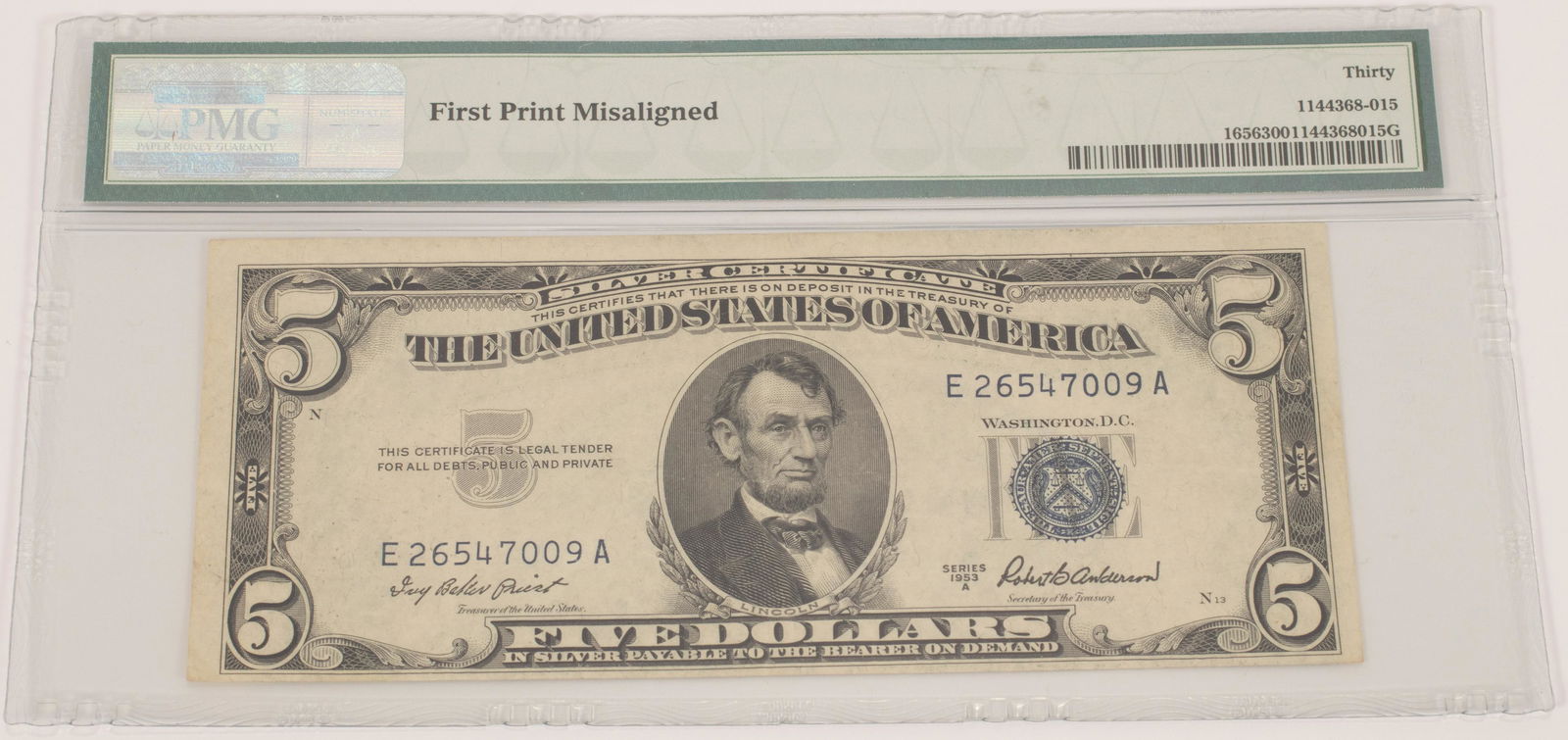 U.S. $5.DOLLAR SILVER CERTIFICATE LINCOLN NOTE (1 of 4)