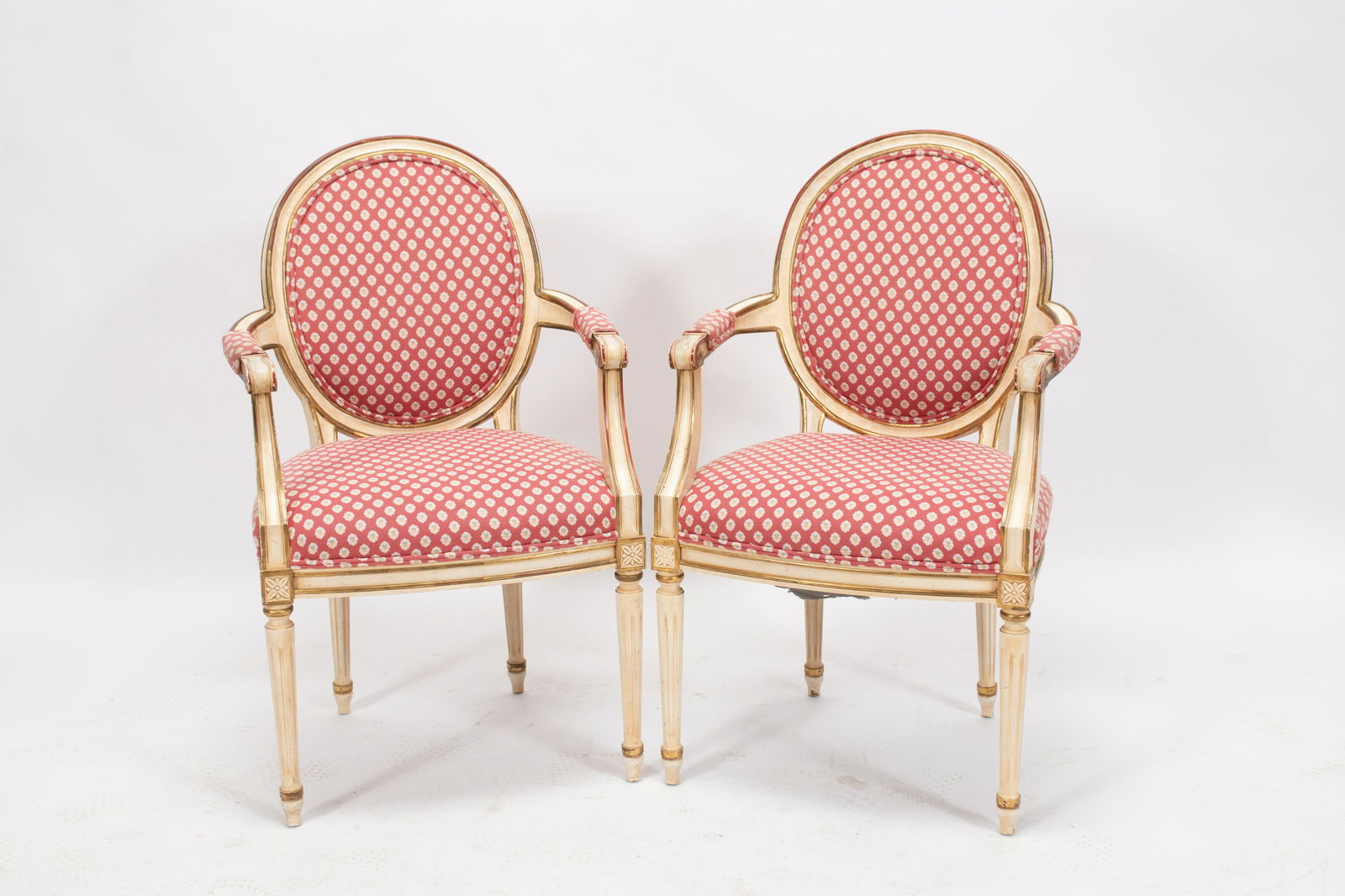 LOUIS XVI PAINTED WOOD, UPHOLSTERED CHAIRS, PAIR, H 37" (1 of 5)